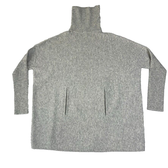 Garnet Hill Sweater Woman Small Gray Merino Wool Cashmere Pockets Turtleneck - Picture 1 of 8